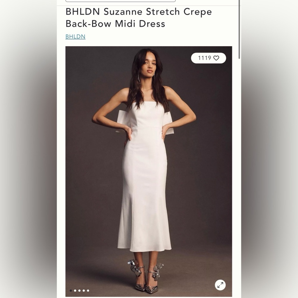 BHLDN Stretch Crepe Back Bow Strapless Midi Dress